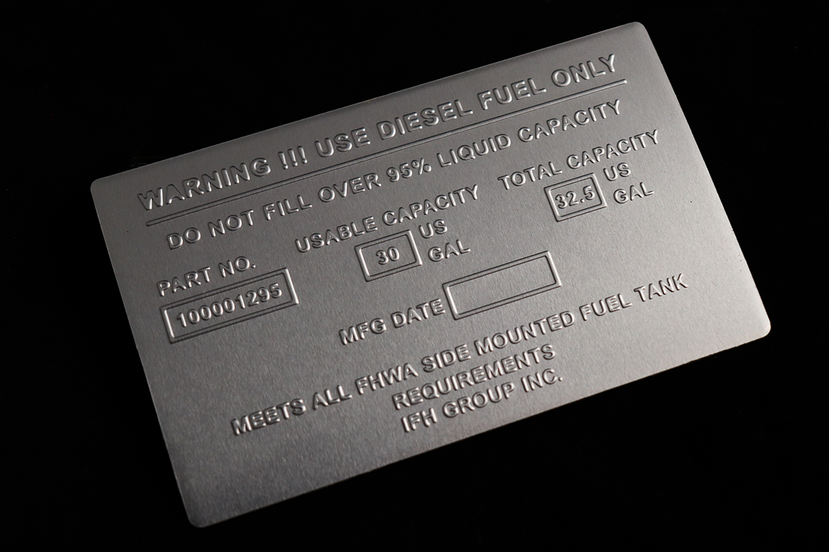 Aluminum Blind Embossed ID Plate, Showing Capacity, Manufacturing Data, and Part Number Aluminum Blind Embossed ID Plate, Showing Capacity, Manufacturing Data, and Part Number