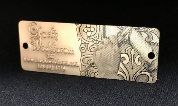 embossed aluminum tag with half tone printed graphics