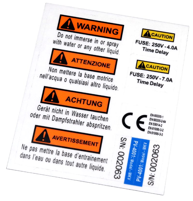 Multiple Language Warning Labels Supplied as a Kit